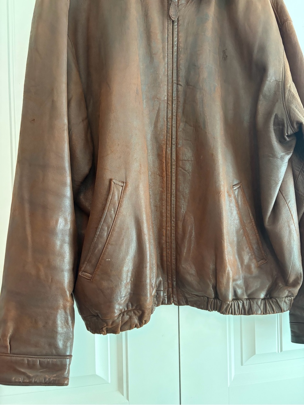 Polo Ralph Lauren Vintage Genuine Leather Brown Jacket Men's Size XL Shows Wear - Picture 3 of 16